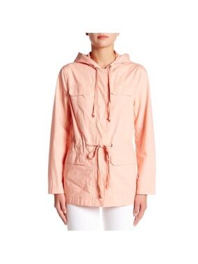 J. Crew Women's Peach Lightweight Hooded Poplin Parka Jacket - Medium